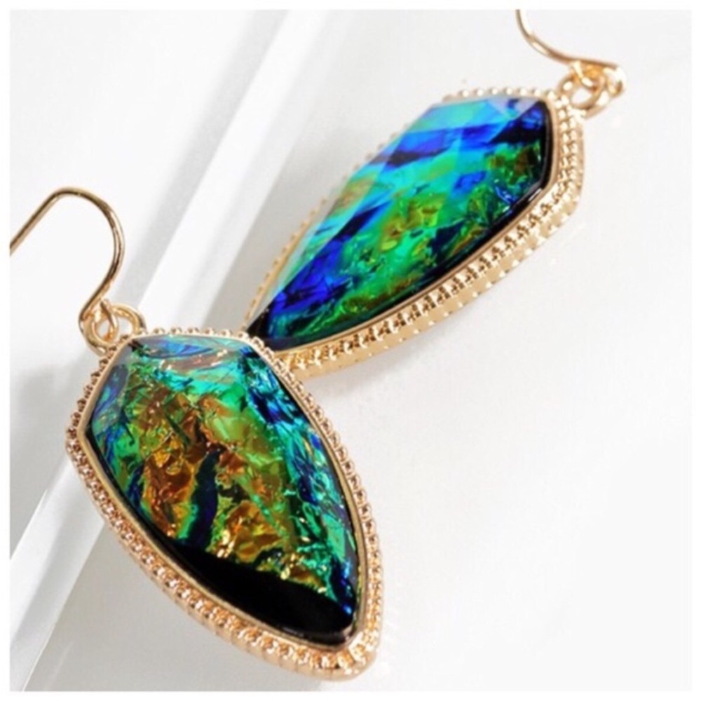 🆕Kylee Blue/Green Acetate Marquee Shaped Earrings